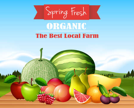 Pile of fresh fruits on table illustrationのイラスト素材