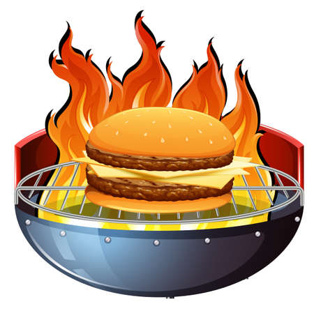 Cheeseburger on hot grill illustrationのイラスト素材