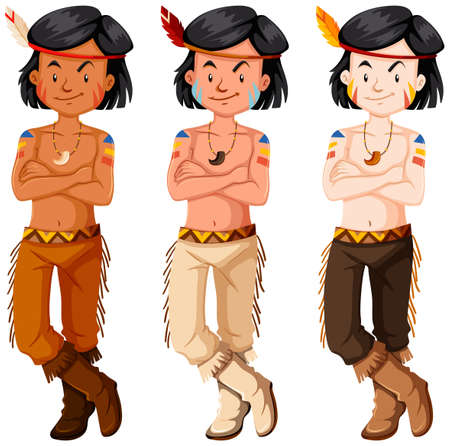 Three native american indian boys illustrationのイラスト素材