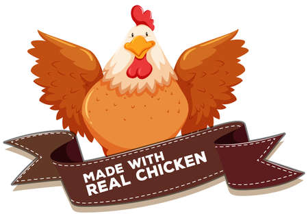 Chicken and bown ribbon illustrationのイラスト素材