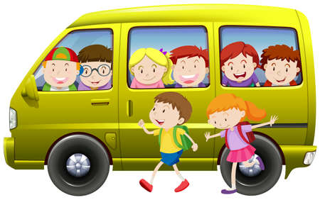 Children carpooling on the van illustrationのイラスト素材