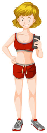 Woman in training outfit taking selfie illustrationのイラスト素材