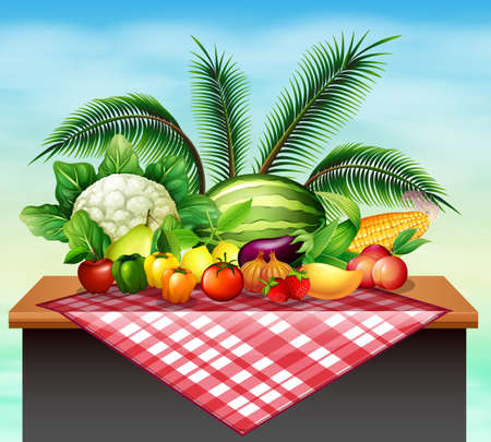 Different types of vegetables and fruit illustrationのイラスト素材