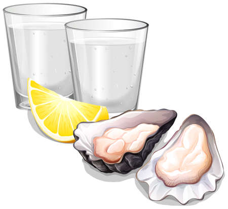 Vodka in glasses and oysters illustrationのイラスト素材