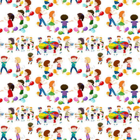 Seamless background with kids playing games illustrationのイラスト素材