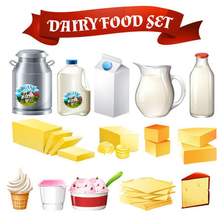 Dairy products food set illustrationのイラスト素材