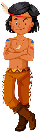 Native american indian boy in traditional costume illustrationのイラスト素材