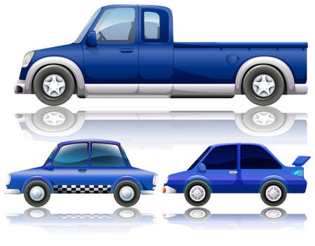 Blue cars and truck illustrationのイラスト素材