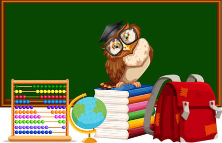 Blackboard and many educational materials illustrationのイラスト素材
