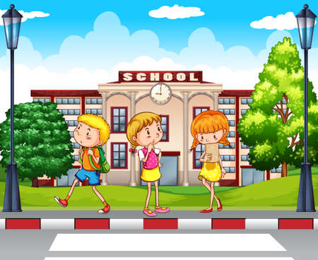 Students going to school illustrationのイラスト素材