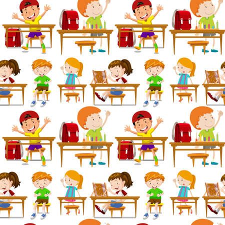 Seamless students in classroom illustrationのイラスト素材