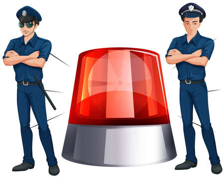 Police officers and siren light illustrationのイラスト素材