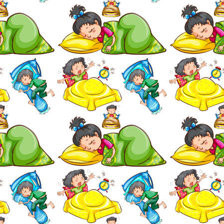 Seamless background with kids sleeping illustrationのイラスト素材
