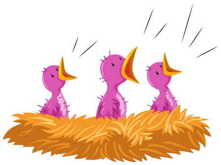 Baby birds crying in the nest illustrationのイラスト素材