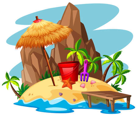 Scene with rock and beach on island illustrationのイラスト素材