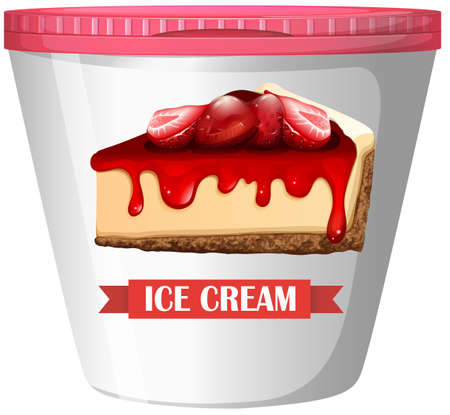 Strawberry cheesecake ice-cream in plastic cup illustrationのイラスト素材
