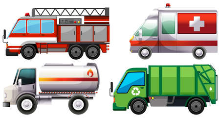 Different types of service trucks illustrationのイラスト素材