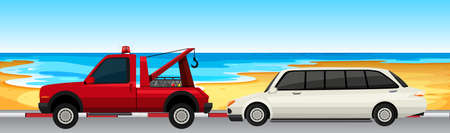 Car and truck parked on the road illustrationのイラスト素材