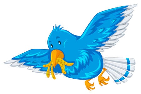Blue bird with worms in its mouth illustrationのイラスト素材