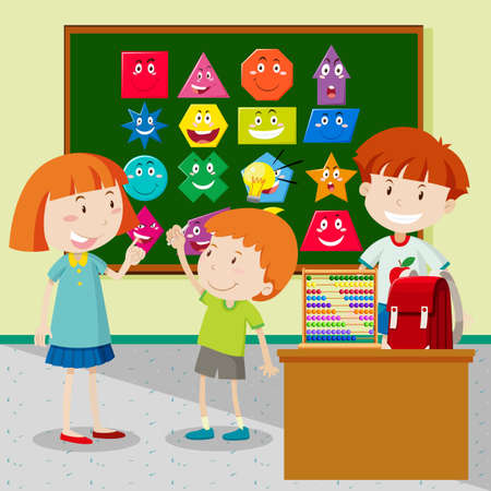 Students learning shapes in classroom illustrationのイラスト素材