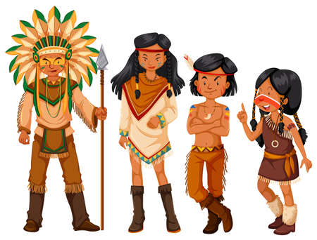 Group of native american indians in costume illustrationのイラスト素材