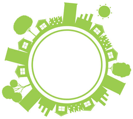 Earth theme with houses and buildings in green color illustrationのイラスト素材