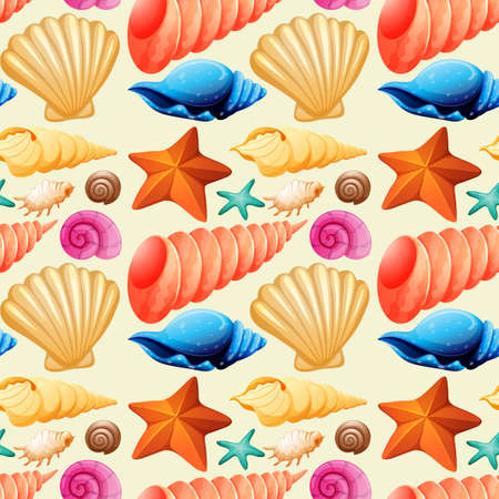Seamless background with seashells and starfish illustrationのイラスト素材