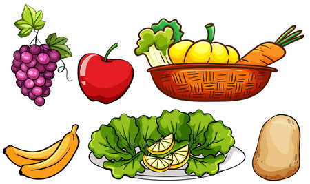 Set of vegetables and fruits illustrationのイラスト素材