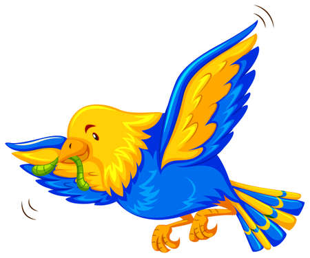 Colorful bird eathing worm illustrationのイラスト素材