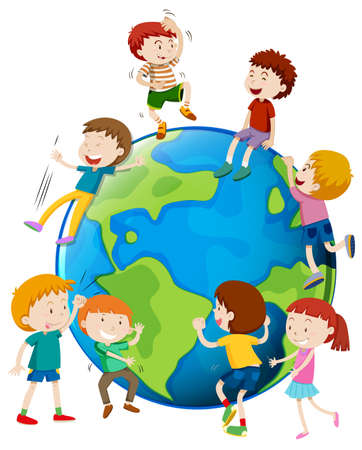 Many children areound the world illustrationのイラスト素材