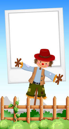 Frame design with scarecrow in field illustrationのイラスト素材