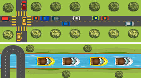 Aerial scene of road full of cars illustrationのイラスト素材