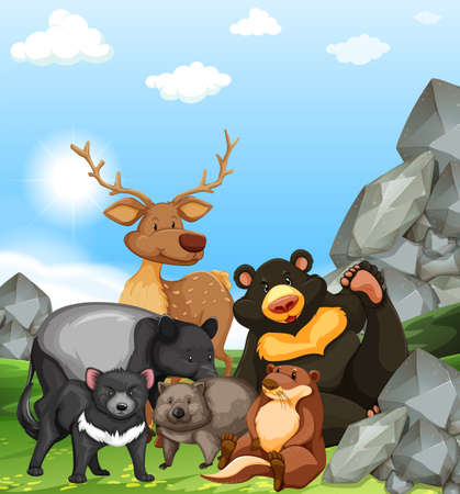Wild animals in the park illustrationのイラスト素材