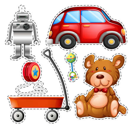 Sticker set of different toys illustrationのイラスト素材