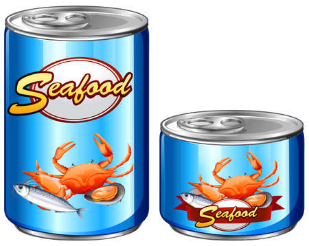 Seafood in aluminum cans illustrationのイラスト素材