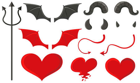 Devil set with trident and other elements illustration