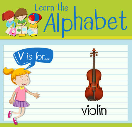 Flashcard letter V is for violin illustrationのイラスト素材