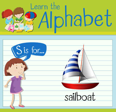 Flashcard alphabet S is for sailboat illustrationのイラスト素材