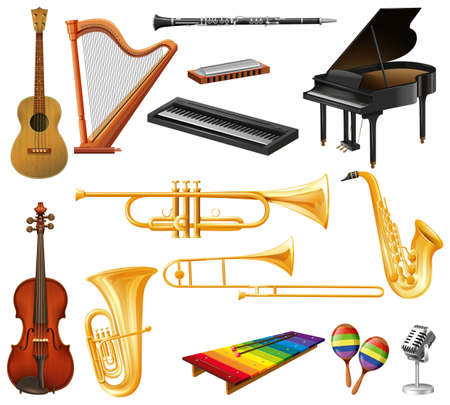 Different types of musical instruments illustrationのイラスト素材