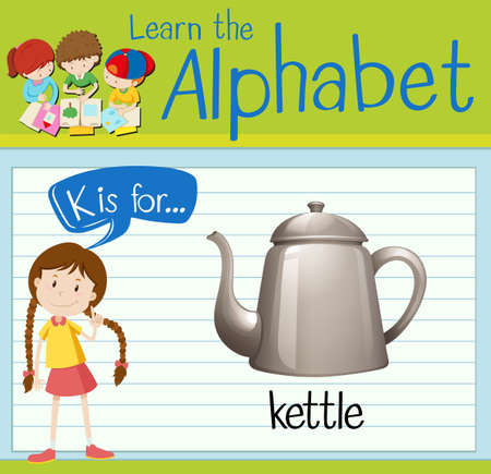 Flashcard alphabet K is for kettle illustrationのイラスト素材