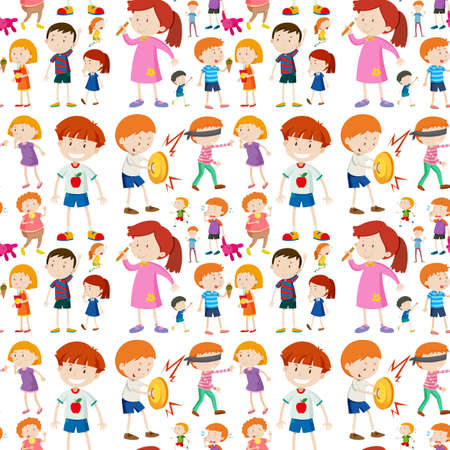 Seamless background design with kid characters illustrationのイラスト素材