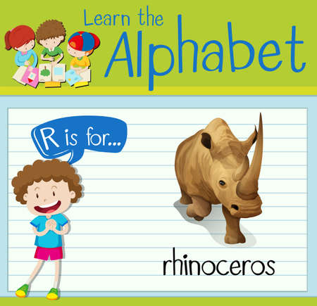 Flashcard letter R is for rhinoceros illustrationのイラスト素材