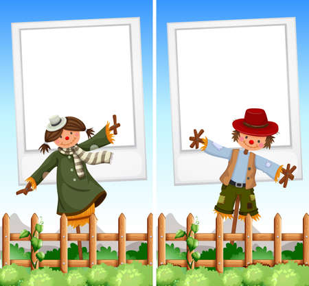 Paper template with scarecrows in background illustrationのイラスト素材
