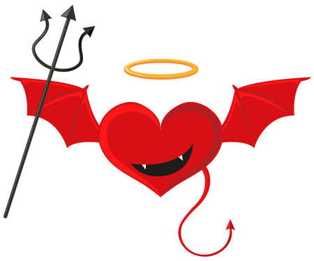 Red heart with devil wings illustration