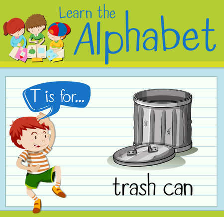 Flashcard alphabet T is for trashcan illustrationのイラスト素材