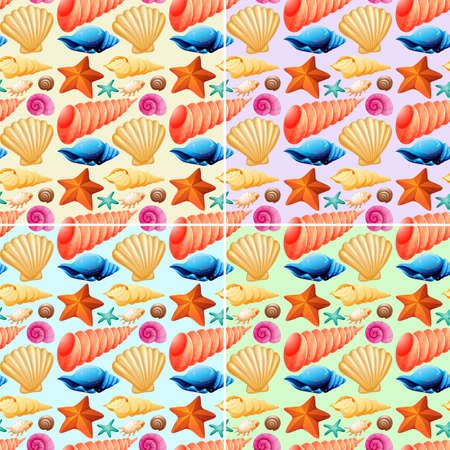 Seamless background with shells and starfish illustrationのイラスト素材