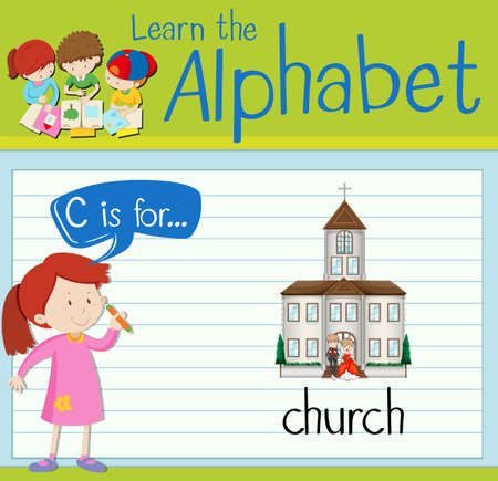 Flashcard letter C is for church illustrationのイラスト素材