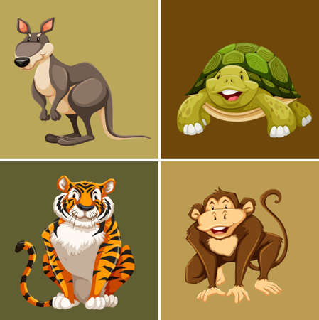 Different types of animals on brown background illustrationのイラスト素材