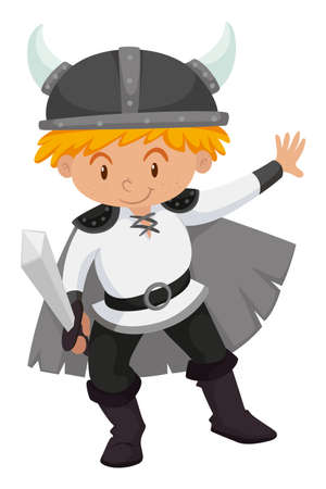 Little boy dressed up as viking  illustrationのイラスト素材