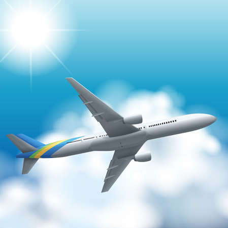 Airplane flying high in the sky illustrationのイラスト素材